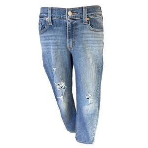 Levi’s Boyfriend Jeans Womens Medium Blue Denim Relaxed Fit Distressed EUC